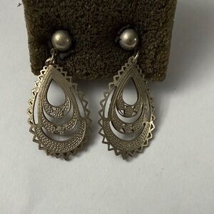 Antique Silver Teardrop Filigree Drop Earrings